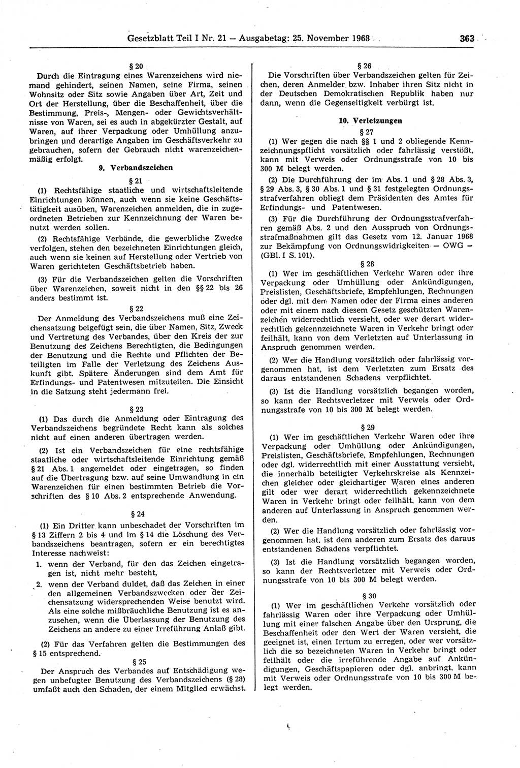 Gesetzblatt (GBl.) der Deutschen Demokratischen Republik (DDR) Teil Ⅰ 1968, Seite 363 (GBl. DDR Ⅰ 1968, S. 363)