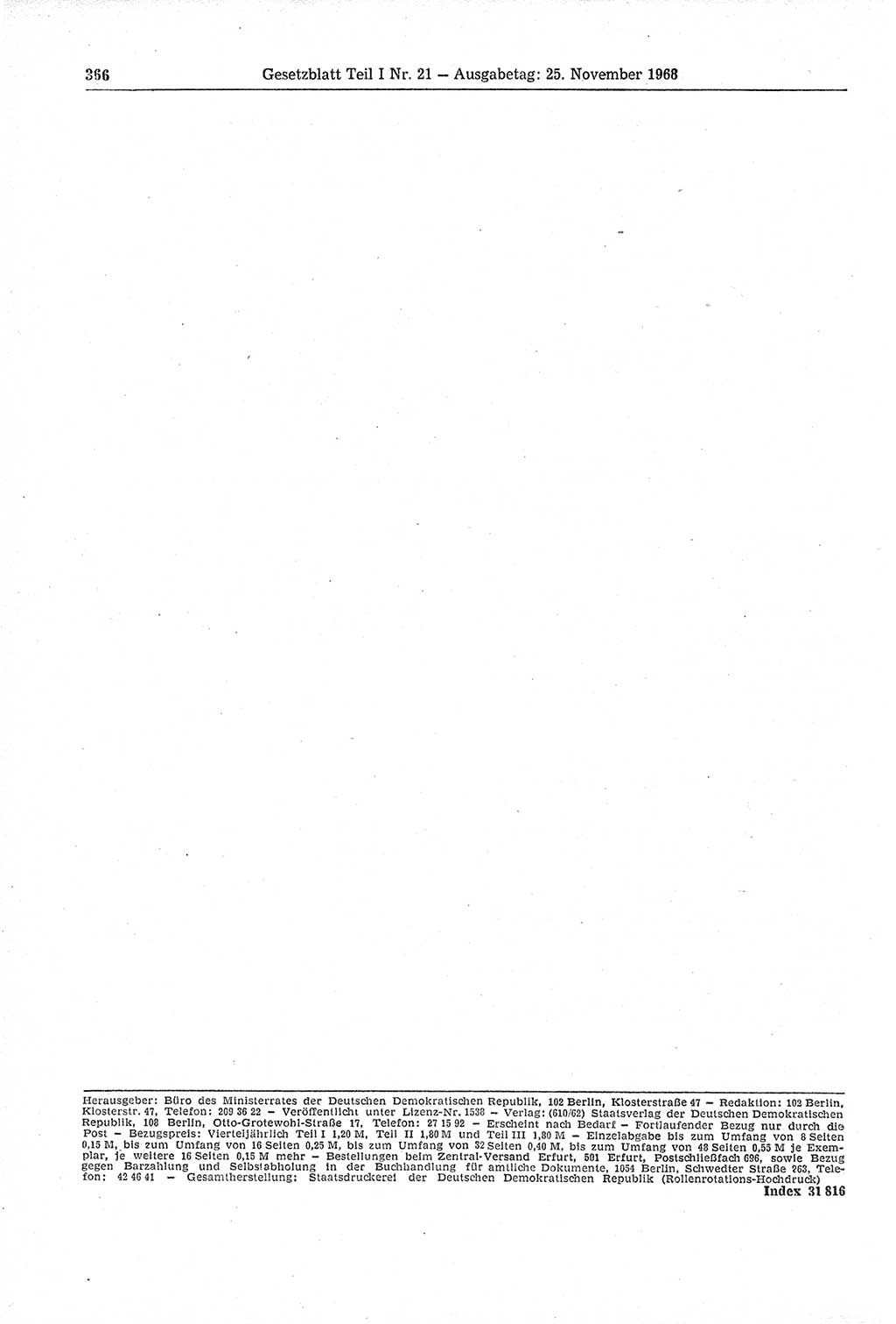 Gesetzblatt (GBl.) der Deutschen Demokratischen Republik (DDR) Teil Ⅰ 1968, Seite 366 (GBl. DDR Ⅰ 1968, S. 366)