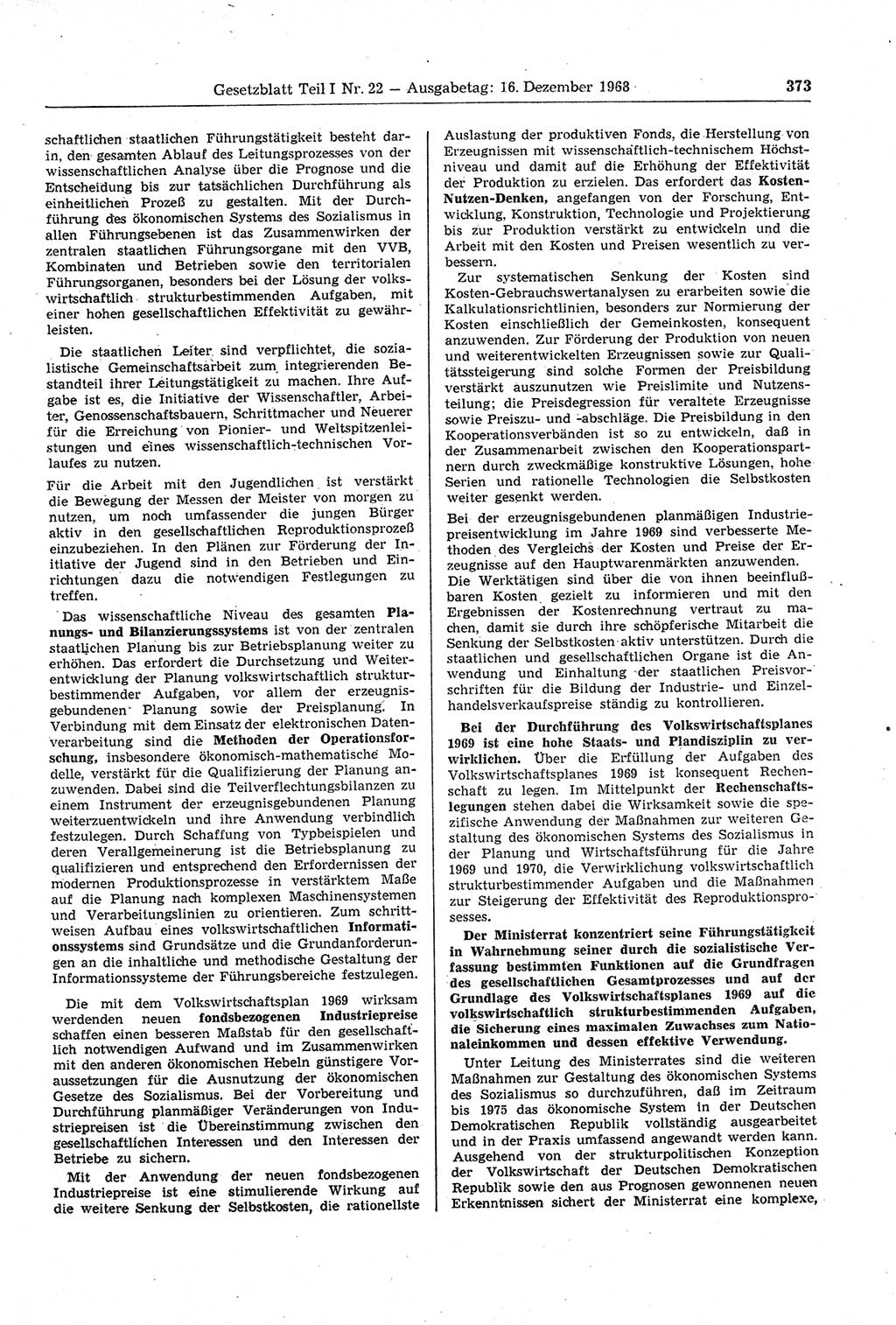 Gesetzblatt (GBl.) der Deutschen Demokratischen Republik (DDR) Teil Ⅰ 1968, Seite 373 (GBl. DDR Ⅰ 1968, S. 373)