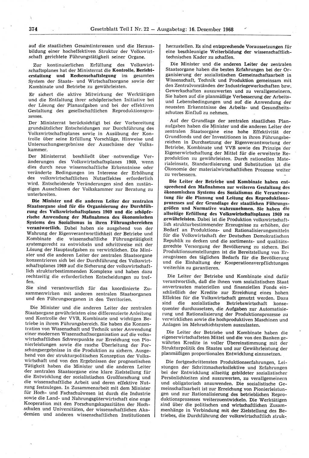 Gesetzblatt (GBl.) der Deutschen Demokratischen Republik (DDR) Teil Ⅰ 1968, Seite 374 (GBl. DDR Ⅰ 1968, S. 374)