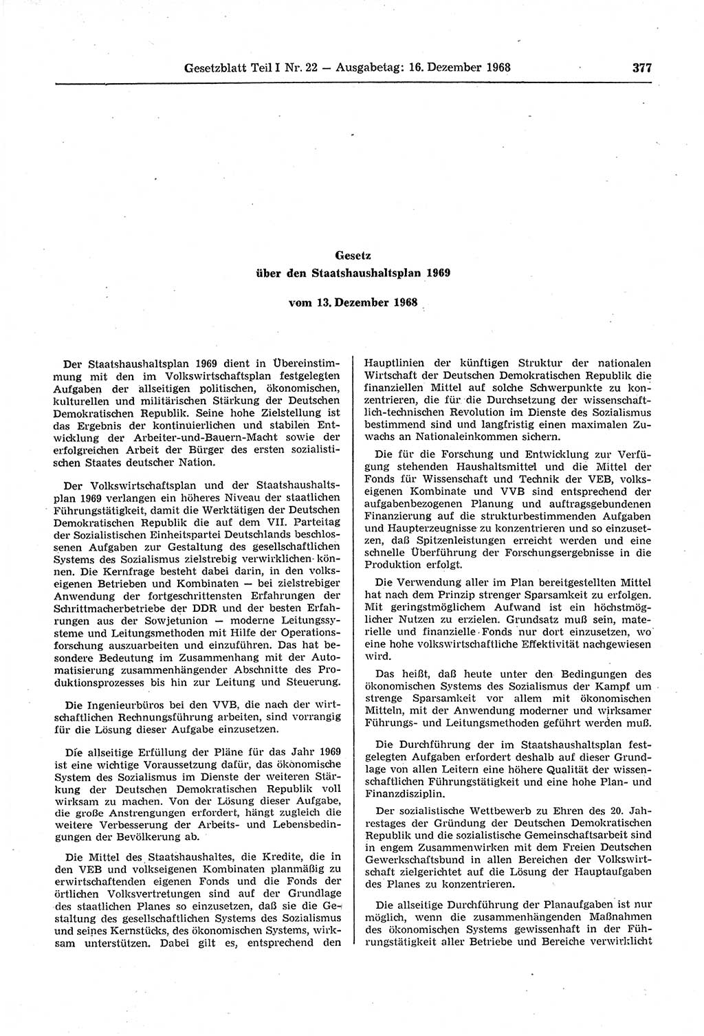 Gesetzblatt (GBl.) der Deutschen Demokratischen Republik (DDR) Teil Ⅰ 1968, Seite 377 (GBl. DDR Ⅰ 1968, S. 377)