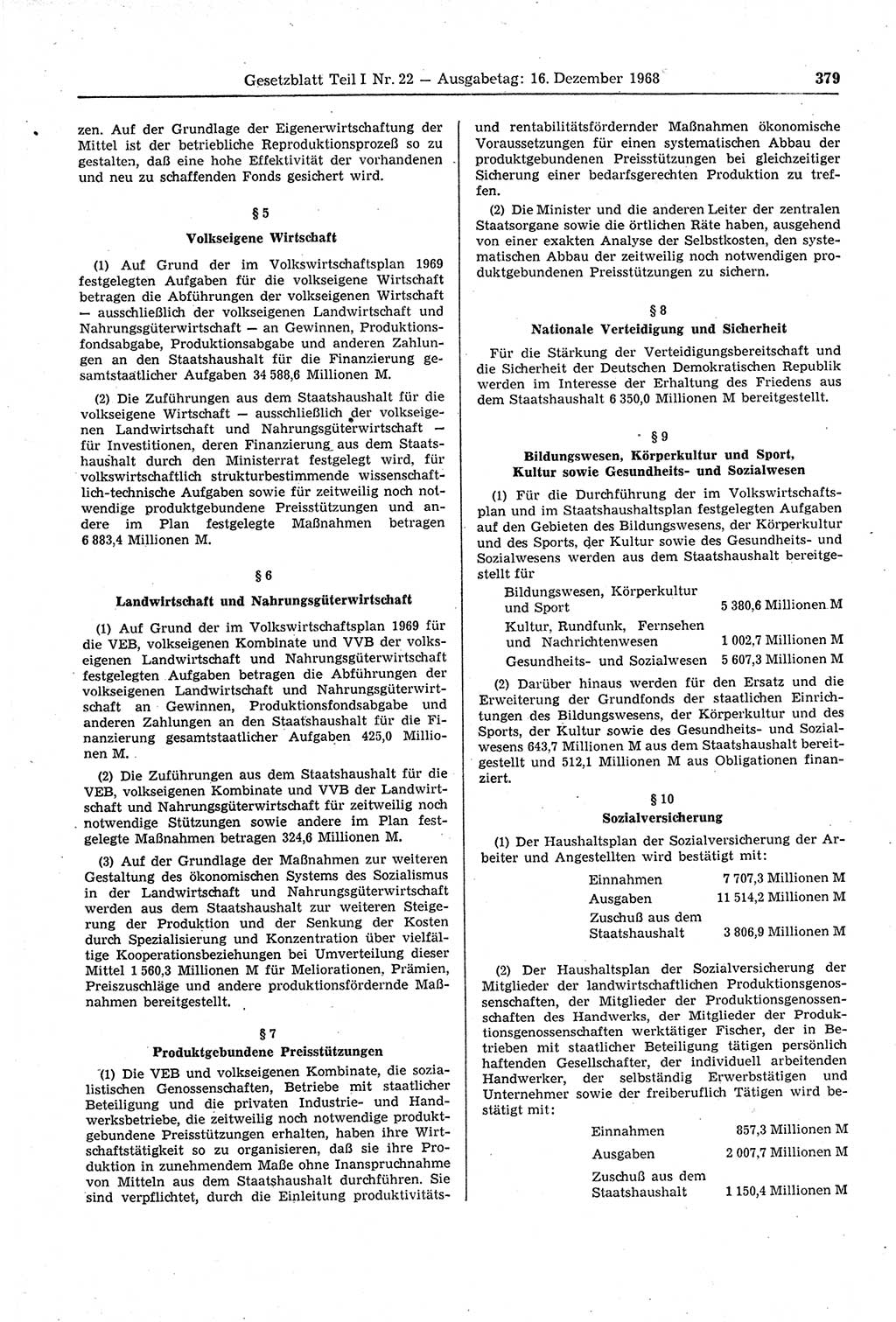 Gesetzblatt (GBl.) der Deutschen Demokratischen Republik (DDR) Teil Ⅰ 1968, Seite 379 (GBl. DDR Ⅰ 1968, S. 379)
