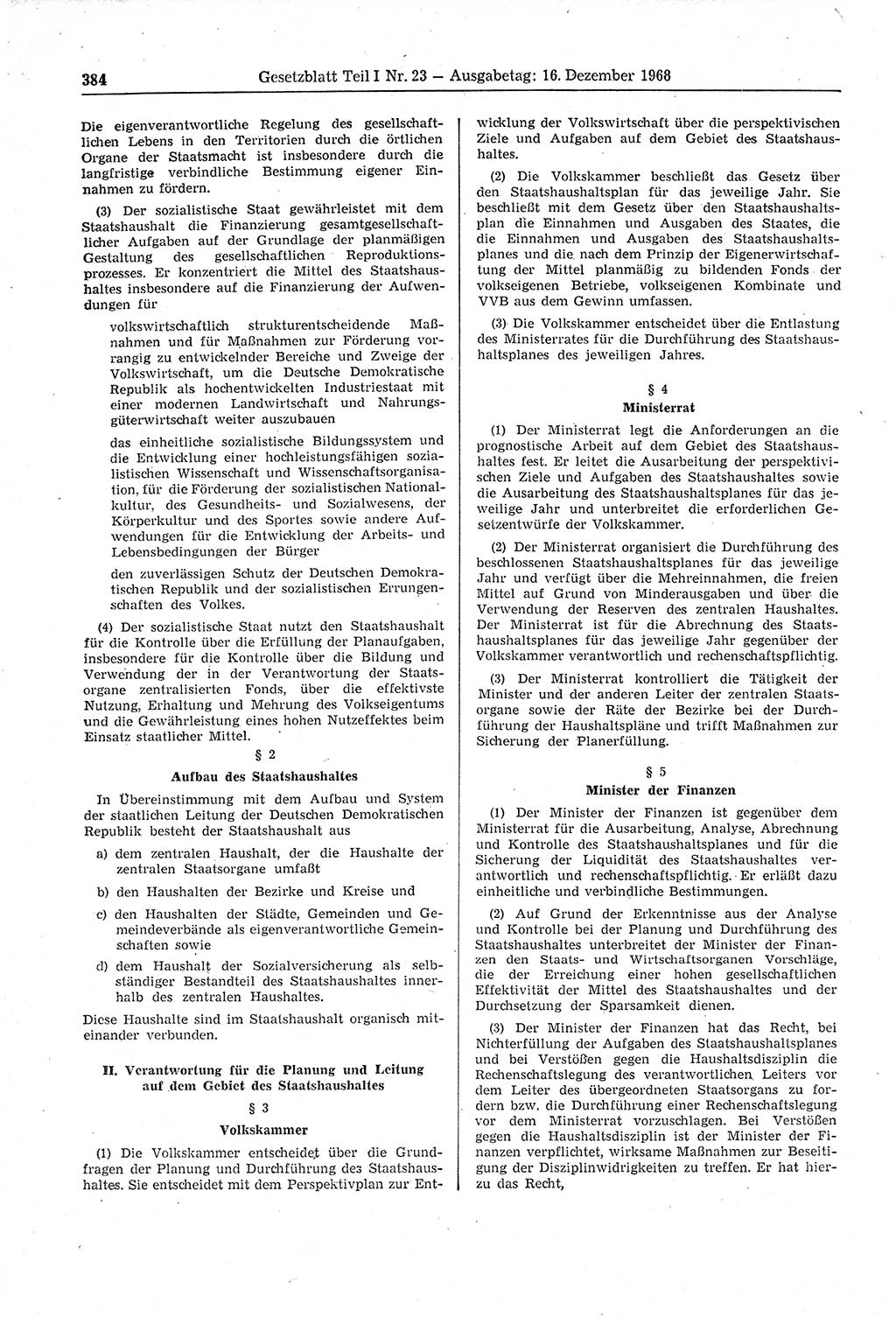 Gesetzblatt (GBl.) der Deutschen Demokratischen Republik (DDR) Teil Ⅰ 1968, Seite 384 (GBl. DDR Ⅰ 1968, S. 384)