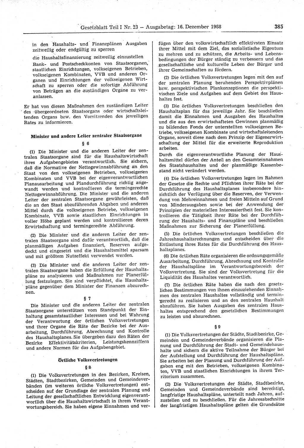 Gesetzblatt (GBl.) der Deutschen Demokratischen Republik (DDR) Teil Ⅰ 1968, Seite 385 (GBl. DDR Ⅰ 1968, S. 385)