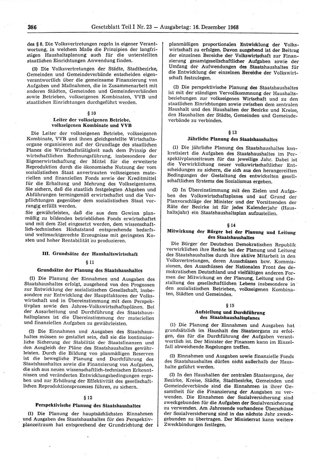 Gesetzblatt (GBl.) der Deutschen Demokratischen Republik (DDR) Teil Ⅰ 1968, Seite 386 (GBl. DDR Ⅰ 1968, S. 386)