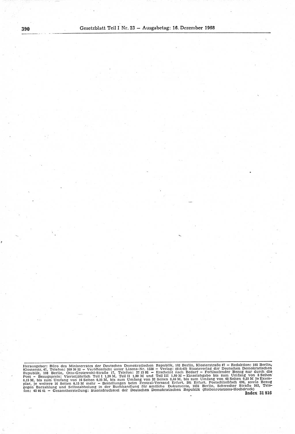 Gesetzblatt (GBl.) der Deutschen Demokratischen Republik (DDR) Teil Ⅰ 1968, Seite 390 (GBl. DDR Ⅰ 1968, S. 390)