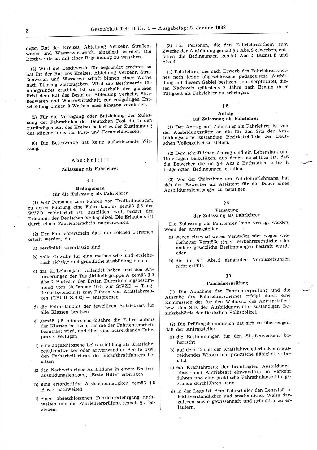 Gesetzblatt (GBl.) der Deutschen Demokratischen Republik (DDR) Teil ⅠⅠ 1968, Seite 2 (GBl. DDR ⅠⅠ 1968, S. 2)