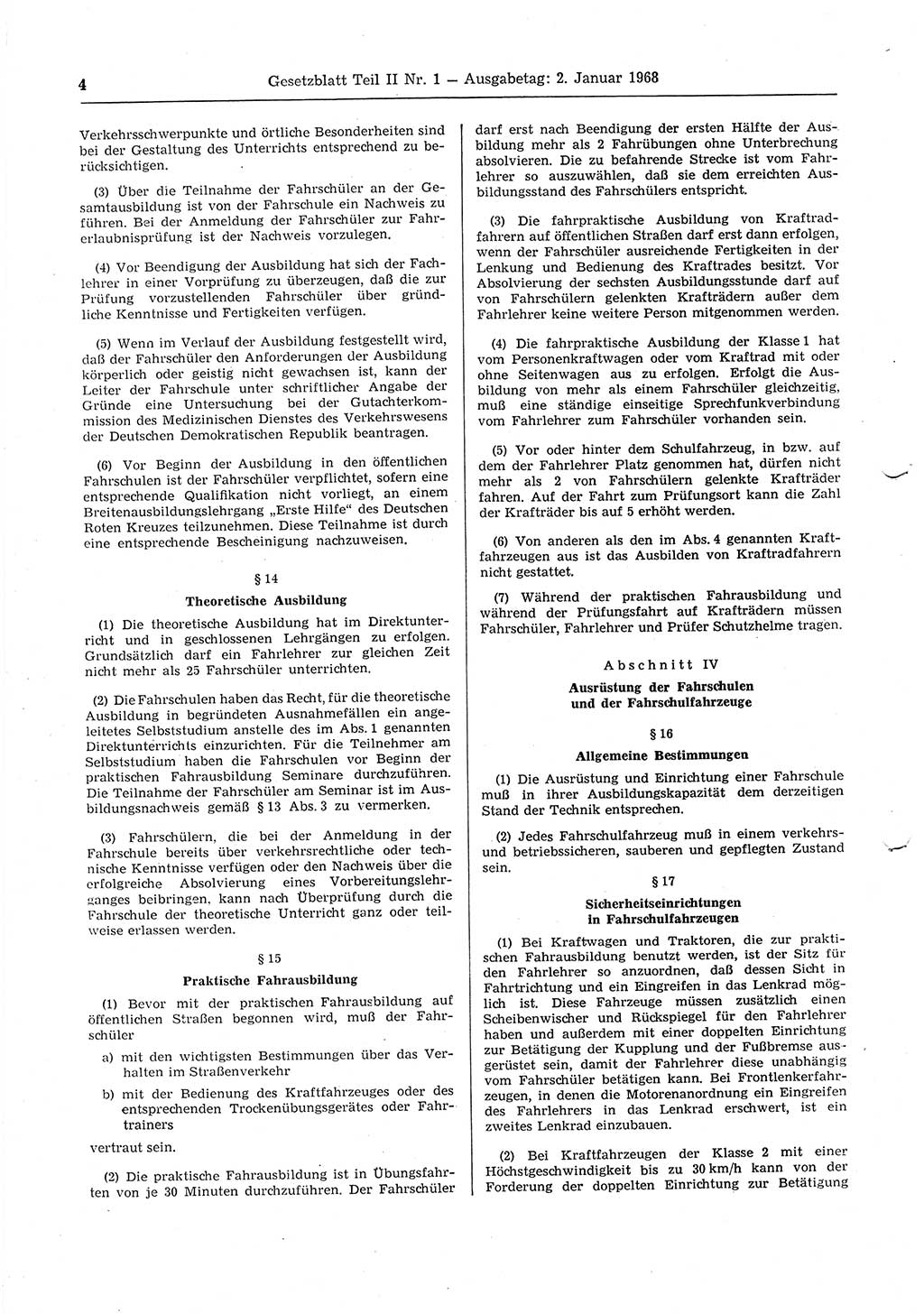 Gesetzblatt (GBl.) der Deutschen Demokratischen Republik (DDR) Teil ⅠⅠ 1968, Seite 4 (GBl. DDR ⅠⅠ 1968, S. 4)