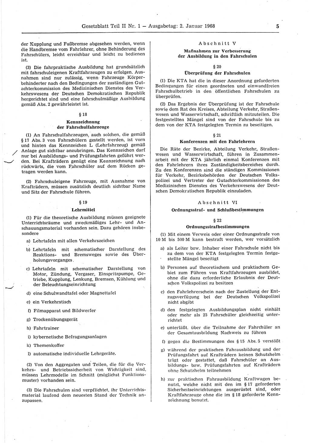 Gesetzblatt (GBl.) der Deutschen Demokratischen Republik (DDR) Teil ⅠⅠ 1968, Seite 5 (GBl. DDR ⅠⅠ 1968, S. 5)