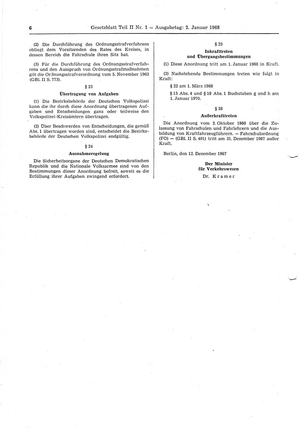 Gesetzblatt (GBl.) der Deutschen Demokratischen Republik (DDR) Teil ⅠⅠ 1968, Seite 6 (GBl. DDR ⅠⅠ 1968, S. 6)