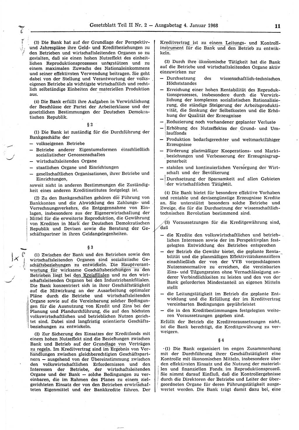 Gesetzblatt (GBl.) der Deutschen Demokratischen Republik (DDR) Teil ⅠⅠ 1968, Seite 11 (GBl. DDR ⅠⅠ 1968, S. 11)