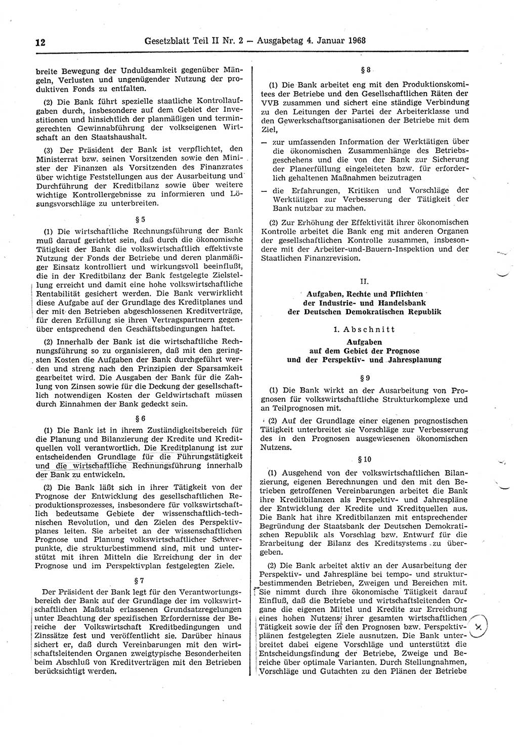 Gesetzblatt (GBl.) der Deutschen Demokratischen Republik (DDR) Teil ⅠⅠ 1968, Seite 12 (GBl. DDR ⅠⅠ 1968, S. 12)