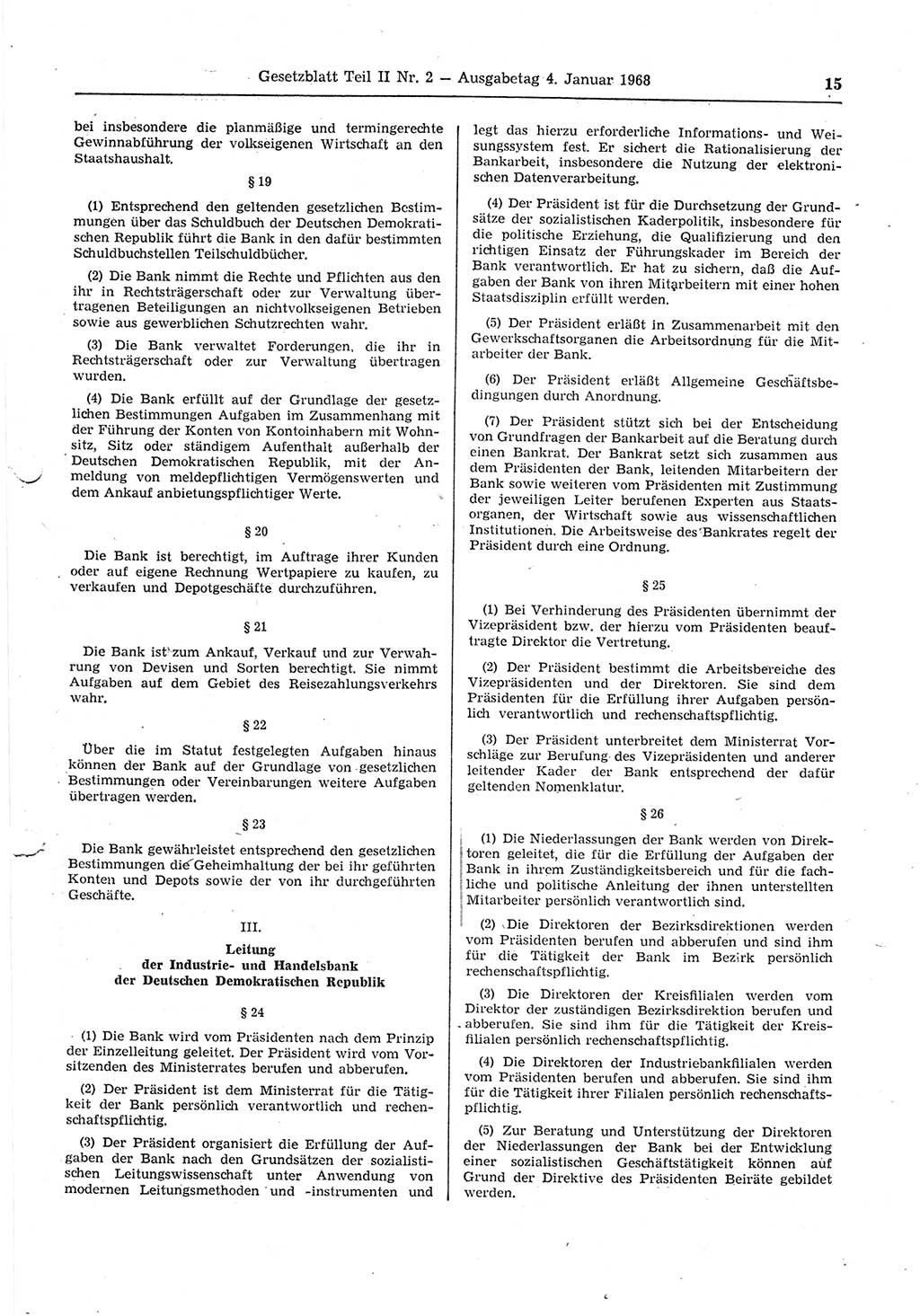 Gesetzblatt (GBl.) der Deutschen Demokratischen Republik (DDR) Teil ⅠⅠ 1968, Seite 15 (GBl. DDR ⅠⅠ 1968, S. 15)