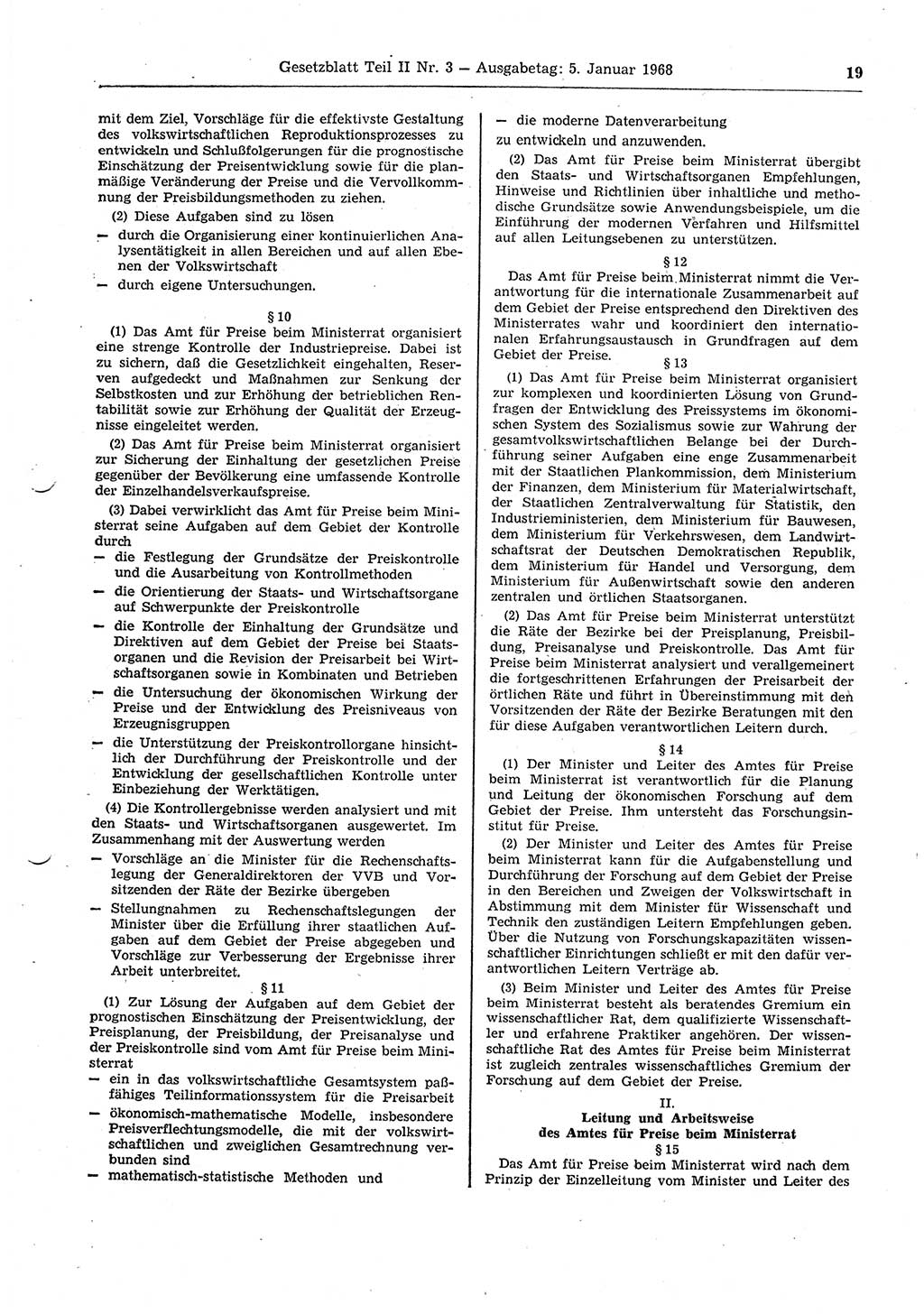 Gesetzblatt (GBl.) der Deutschen Demokratischen Republik (DDR) Teil ⅠⅠ 1968, Seite 19 (GBl. DDR ⅠⅠ 1968, S. 19)