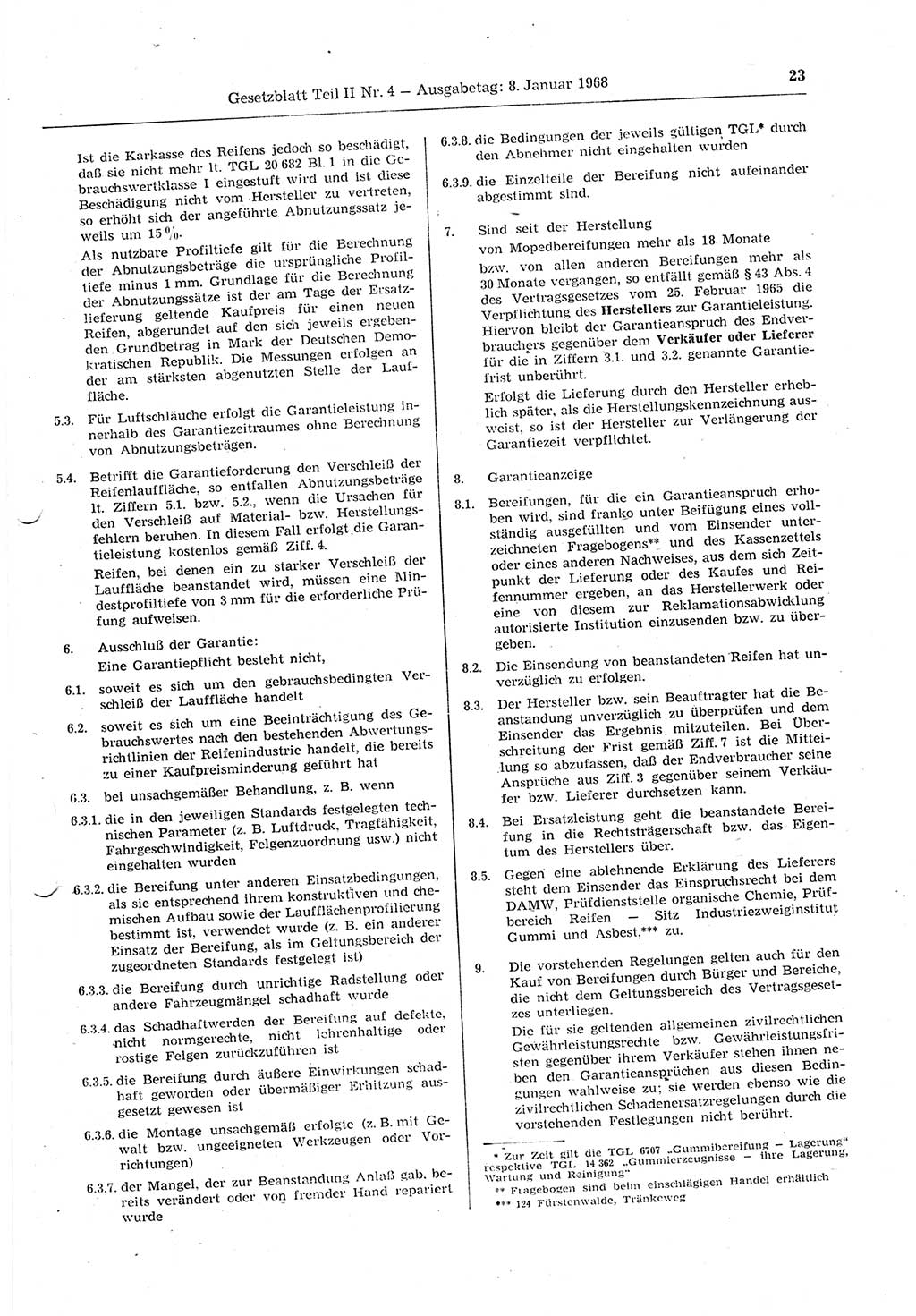 Gesetzblatt (GBl.) der Deutschen Demokratischen Republik (DDR) Teil ⅠⅠ 1968, Seite 23 (GBl. DDR ⅠⅠ 1968, S. 23)