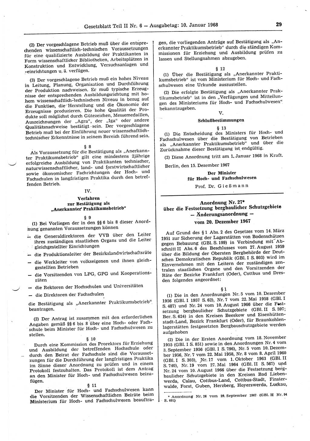 Gesetzblatt (GBl.) der Deutschen Demokratischen Republik (DDR) Teil ⅠⅠ 1968, Seite 29 (GBl. DDR ⅠⅠ 1968, S. 29)