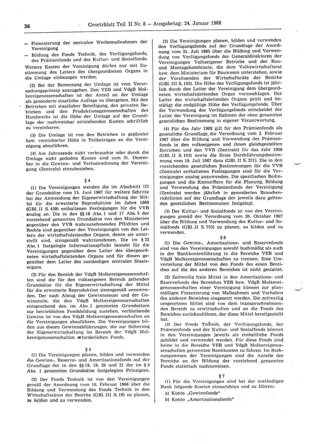 Gesetzblatt (GBl.) der Deutschen Demokratischen Republik (DDR) Teil ⅠⅠ 1968, Seite 36 (GBl. DDR ⅠⅠ 1968, S. 36)