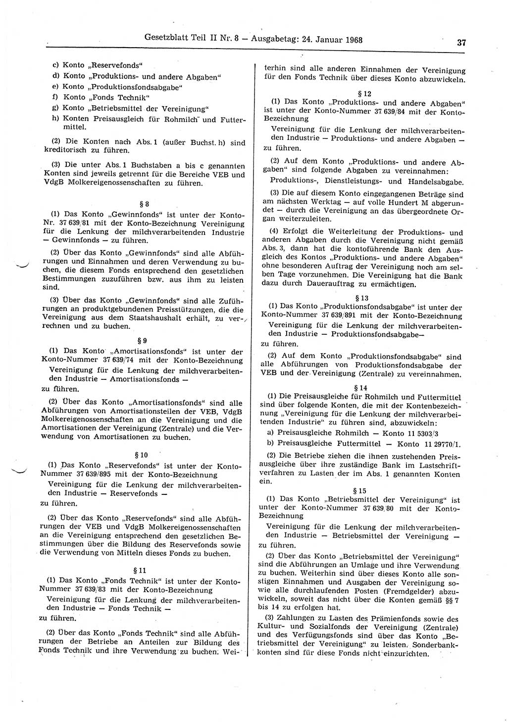Gesetzblatt (GBl.) der Deutschen Demokratischen Republik (DDR) Teil ⅠⅠ 1968, Seite 37 (GBl. DDR ⅠⅠ 1968, S. 37)