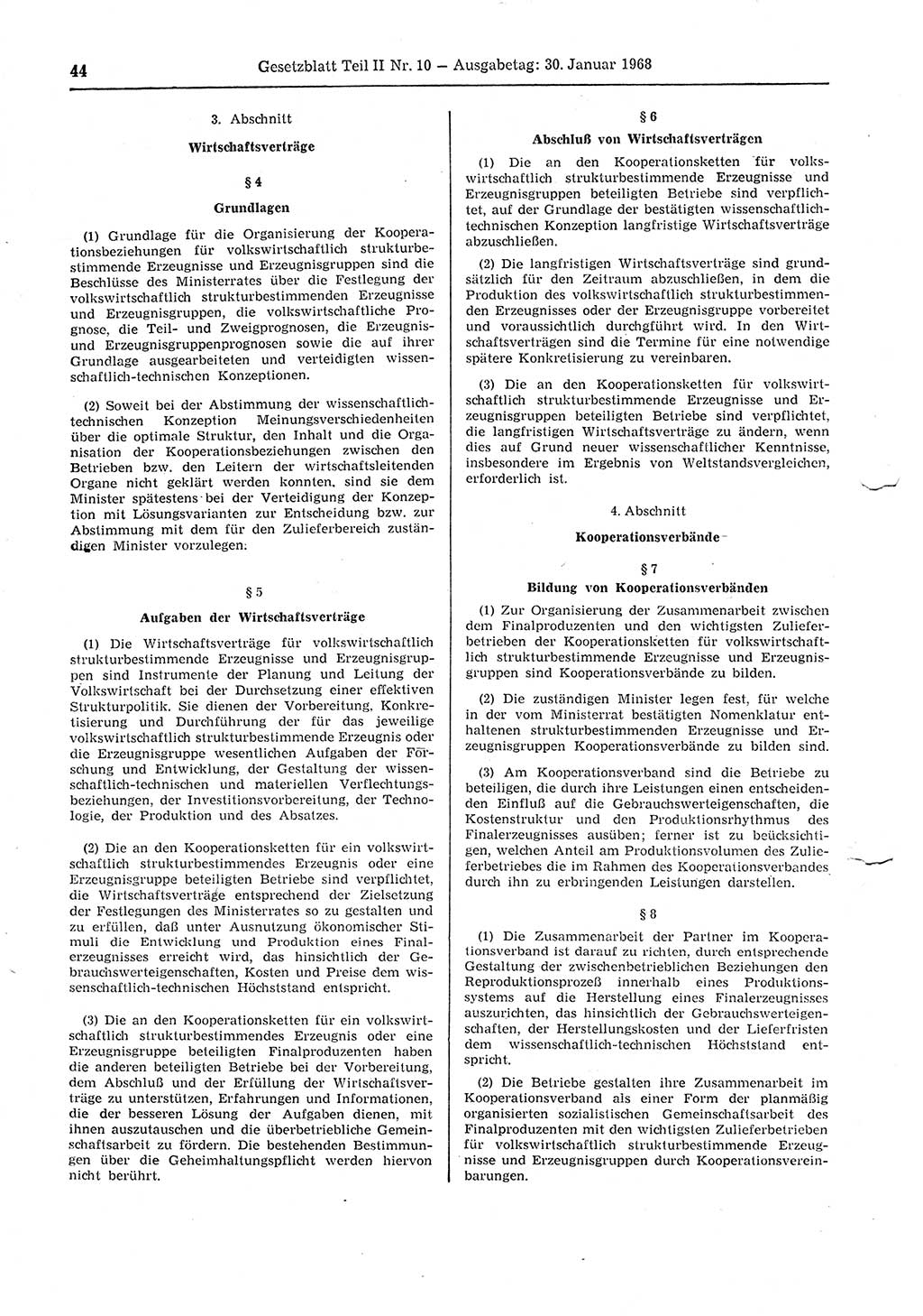 Gesetzblatt (GBl.) der Deutschen Demokratischen Republik (DDR) Teil ⅠⅠ 1968, Seite 44 (GBl. DDR ⅠⅠ 1968, S. 44)