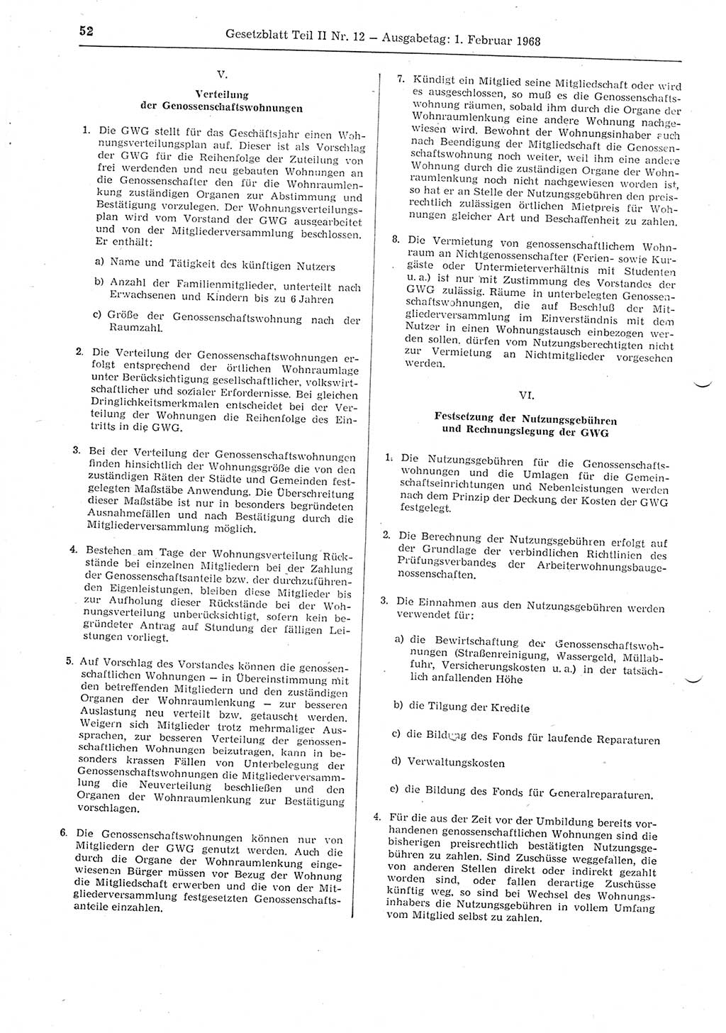 Gesetzblatt (GBl.) der Deutschen Demokratischen Republik (DDR) Teil ⅠⅠ 1968, Seite 52 (GBl. DDR ⅠⅠ 1968, S. 52)