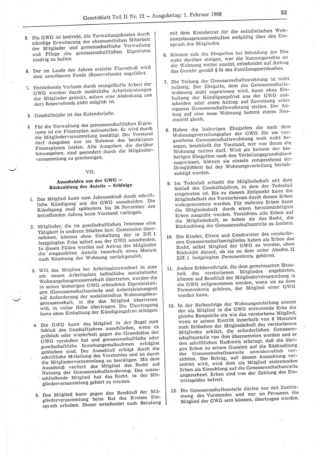 Gesetzblatt (GBl.) der Deutschen Demokratischen Republik (DDR) Teil ⅠⅠ 1968, Seite 53 (GBl. DDR ⅠⅠ 1968, S. 53)