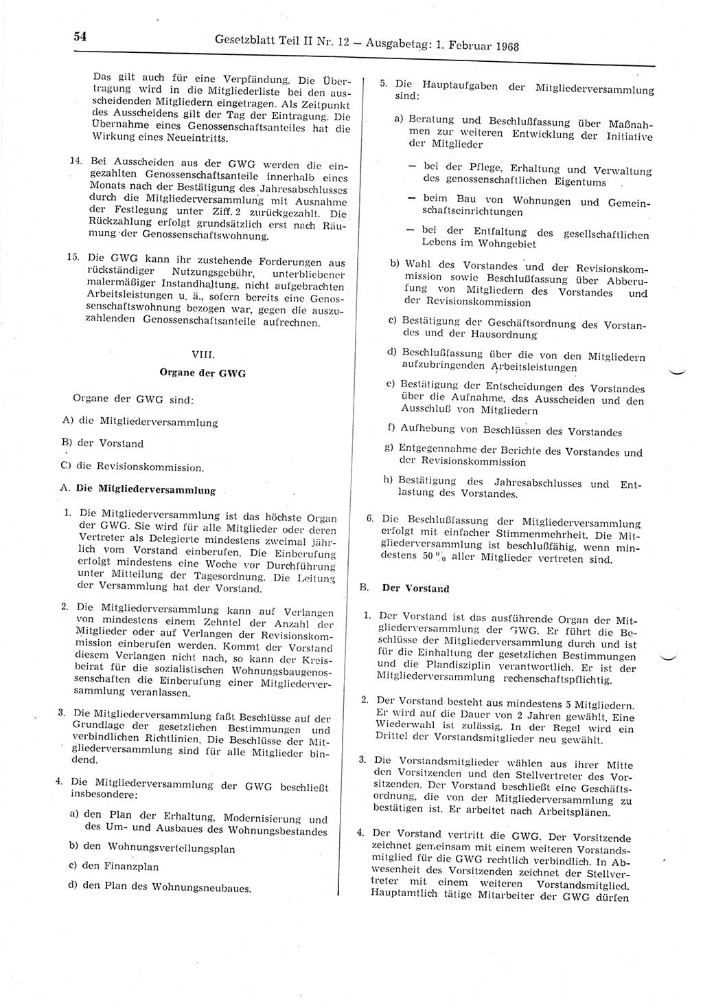 Gesetzblatt (GBl.) der Deutschen Demokratischen Republik (DDR) Teil ⅠⅠ 1968, Seite 54 (GBl. DDR ⅠⅠ 1968, S. 54)