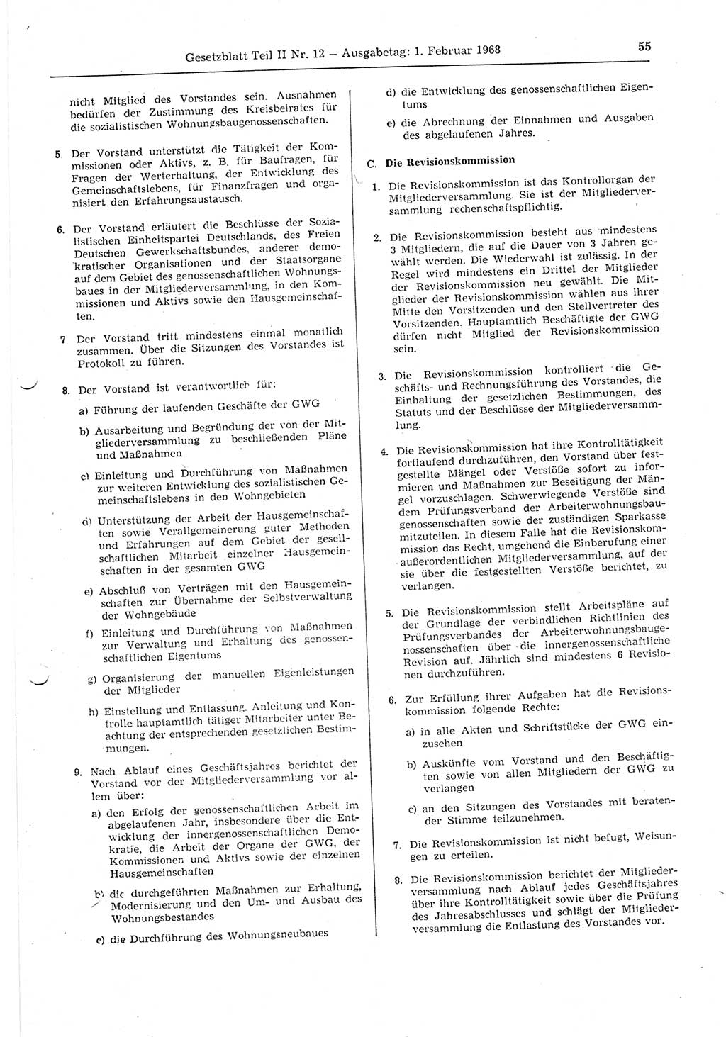 Gesetzblatt (GBl.) der Deutschen Demokratischen Republik (DDR) Teil ⅠⅠ 1968, Seite 55 (GBl. DDR ⅠⅠ 1968, S. 55)