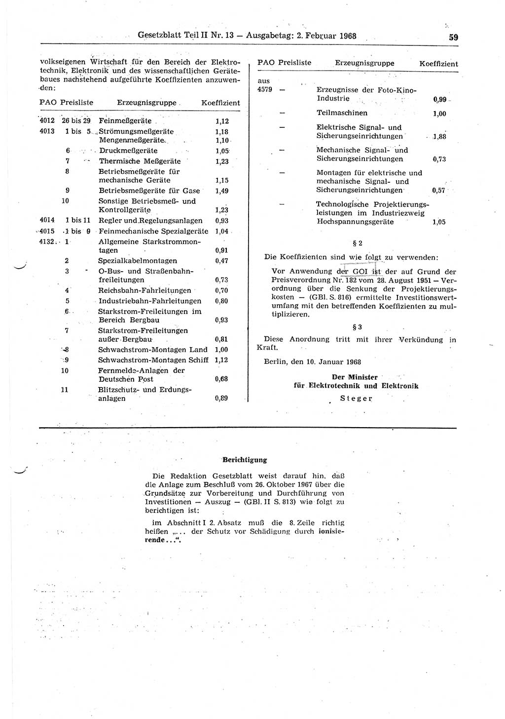 Gesetzblatt (GBl.) der Deutschen Demokratischen Republik (DDR) Teil ⅠⅠ 1968, Seite 59 (GBl. DDR ⅠⅠ 1968, S. 59)