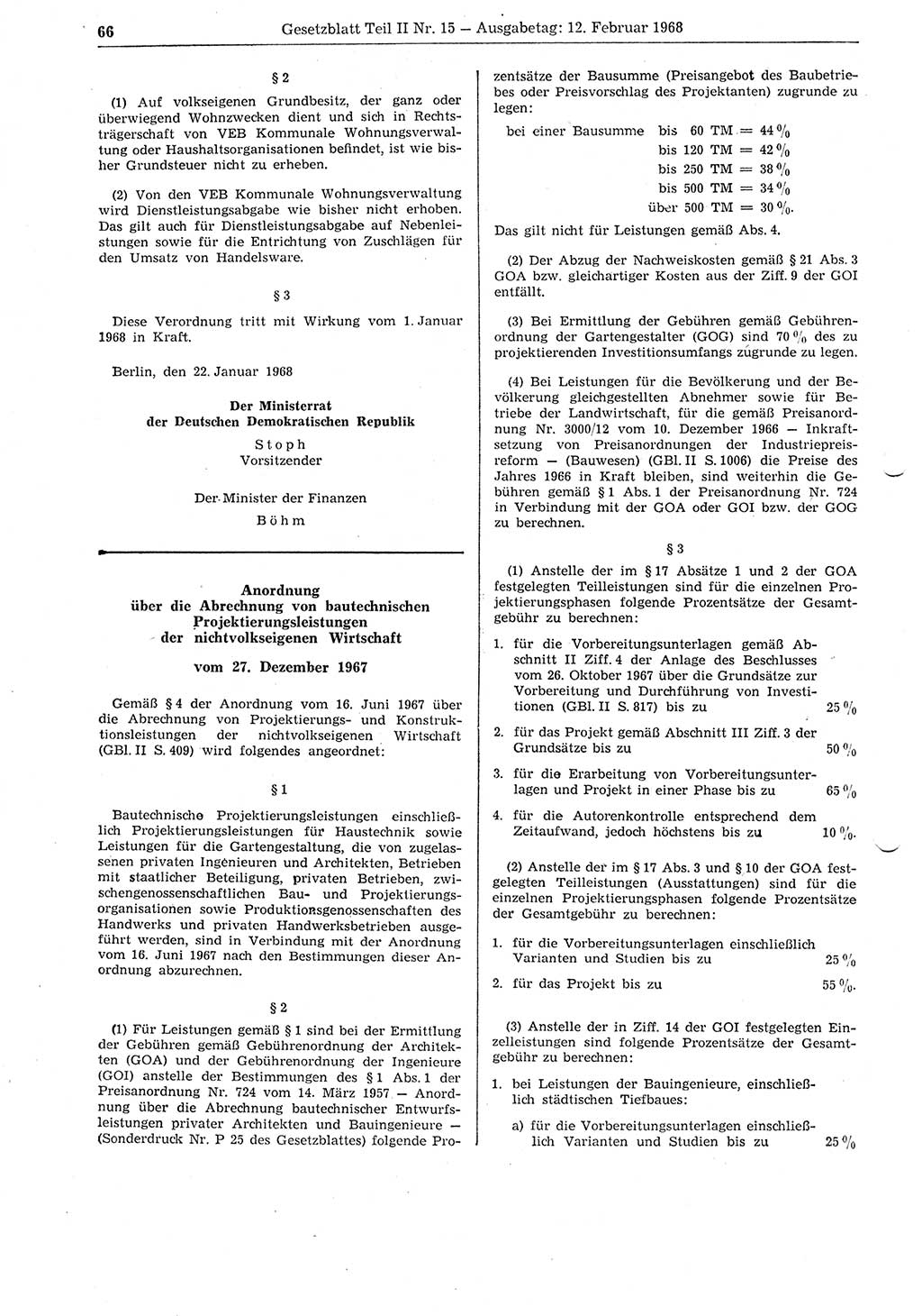 Gesetzblatt (GBl.) der Deutschen Demokratischen Republik (DDR) Teil ⅠⅠ 1968, Seite 66 (GBl. DDR ⅠⅠ 1968, S. 66)