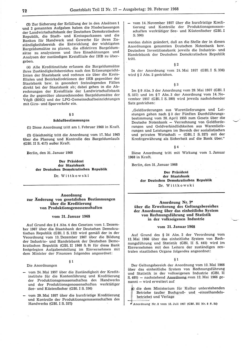 Gesetzblatt (GBl.) der Deutschen Demokratischen Republik (DDR) Teil ⅠⅠ 1968, Seite 72 (GBl. DDR ⅠⅠ 1968, S. 72)