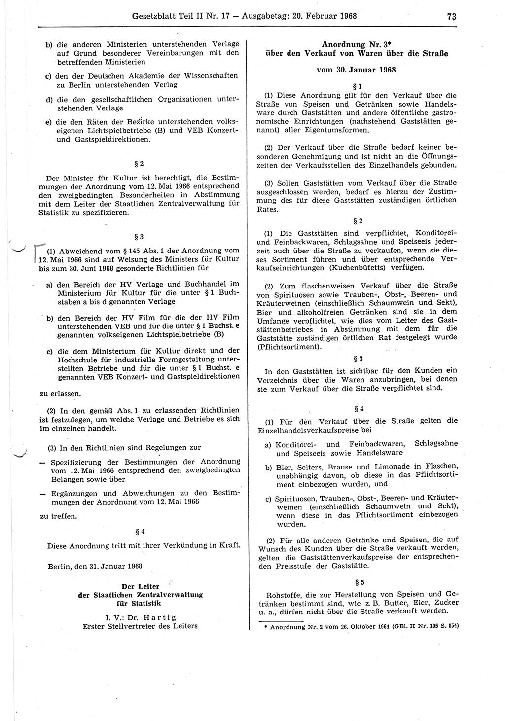 Gesetzblatt (GBl.) der Deutschen Demokratischen Republik (DDR) Teil ⅠⅠ 1968, Seite 73 (GBl. DDR ⅠⅠ 1968, S. 73)