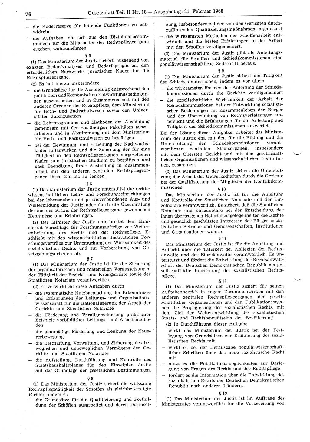 Gesetzblatt (GBl.) der Deutschen Demokratischen Republik (DDR) Teil ⅠⅠ 1968, Seite 76 (GBl. DDR ⅠⅠ 1968, S. 76)