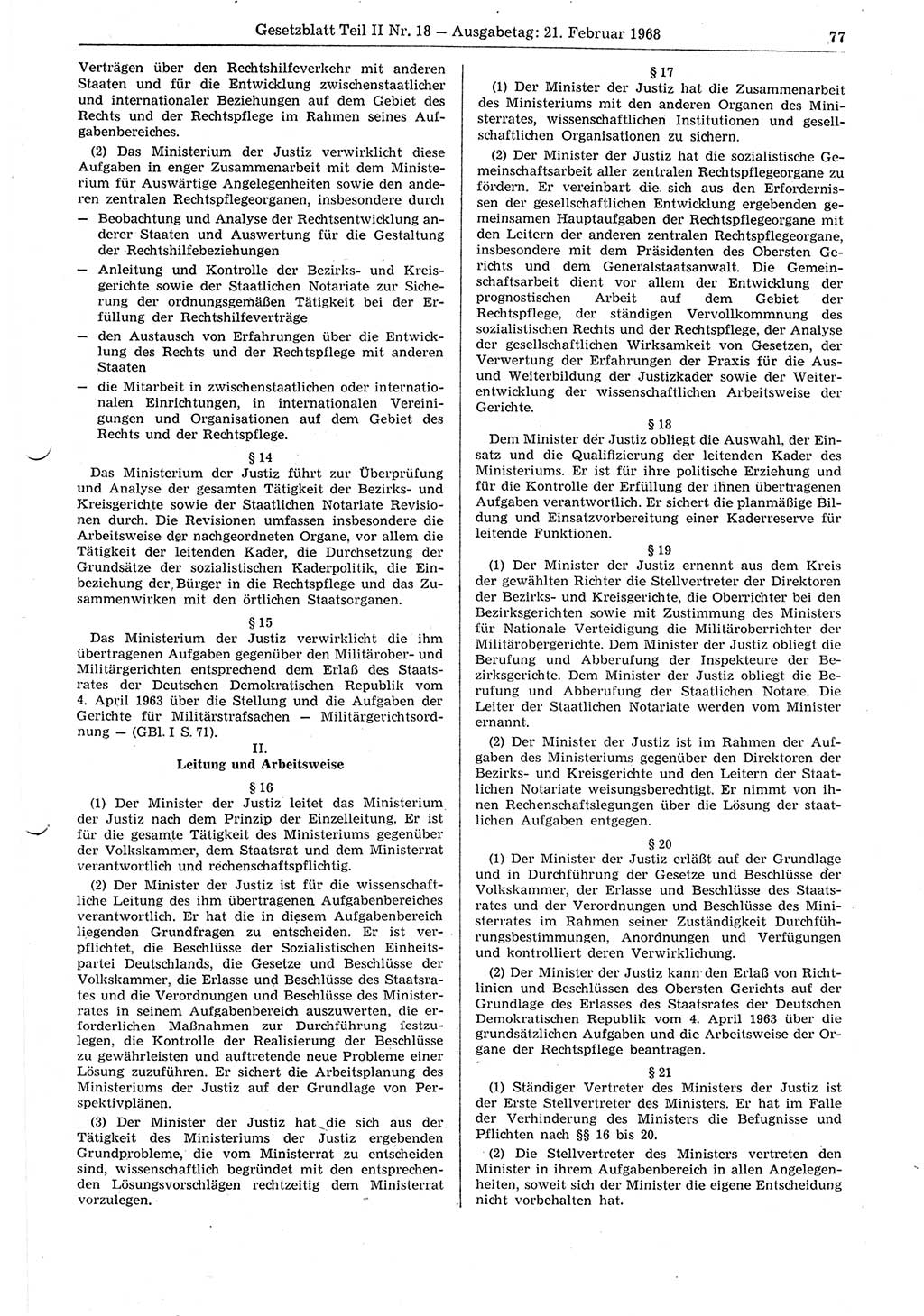 Gesetzblatt (GBl.) der Deutschen Demokratischen Republik (DDR) Teil ⅠⅠ 1968, Seite 77 (GBl. DDR ⅠⅠ 1968, S. 77)