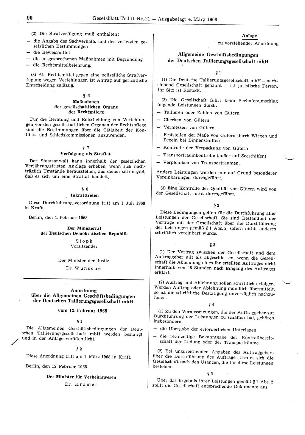 Gesetzblatt (GBl.) der Deutschen Demokratischen Republik (DDR) Teil ⅠⅠ 1968, Seite 90 (GBl. DDR ⅠⅠ 1968, S. 90)