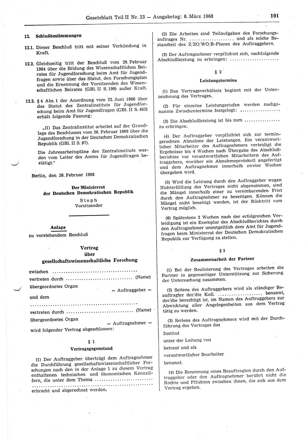 Gesetzblatt (GBl.) der Deutschen Demokratischen Republik (DDR) Teil ⅠⅠ 1968, Seite 101 (GBl. DDR ⅠⅠ 1968, S. 101)