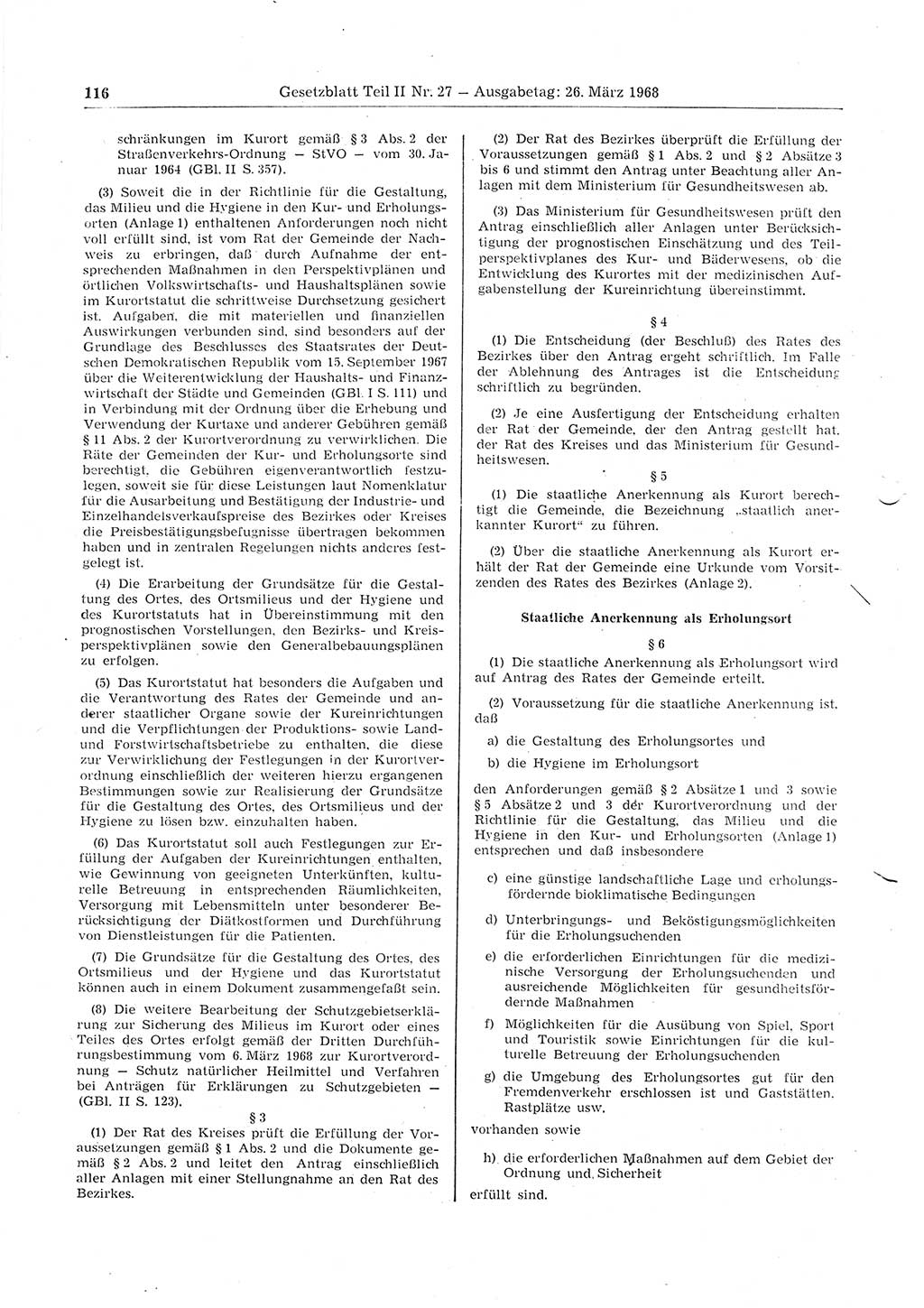 Gesetzblatt (GBl.) der Deutschen Demokratischen Republik (DDR) Teil ⅠⅠ 1968, Seite 116 (GBl. DDR ⅠⅠ 1968, S. 116)
