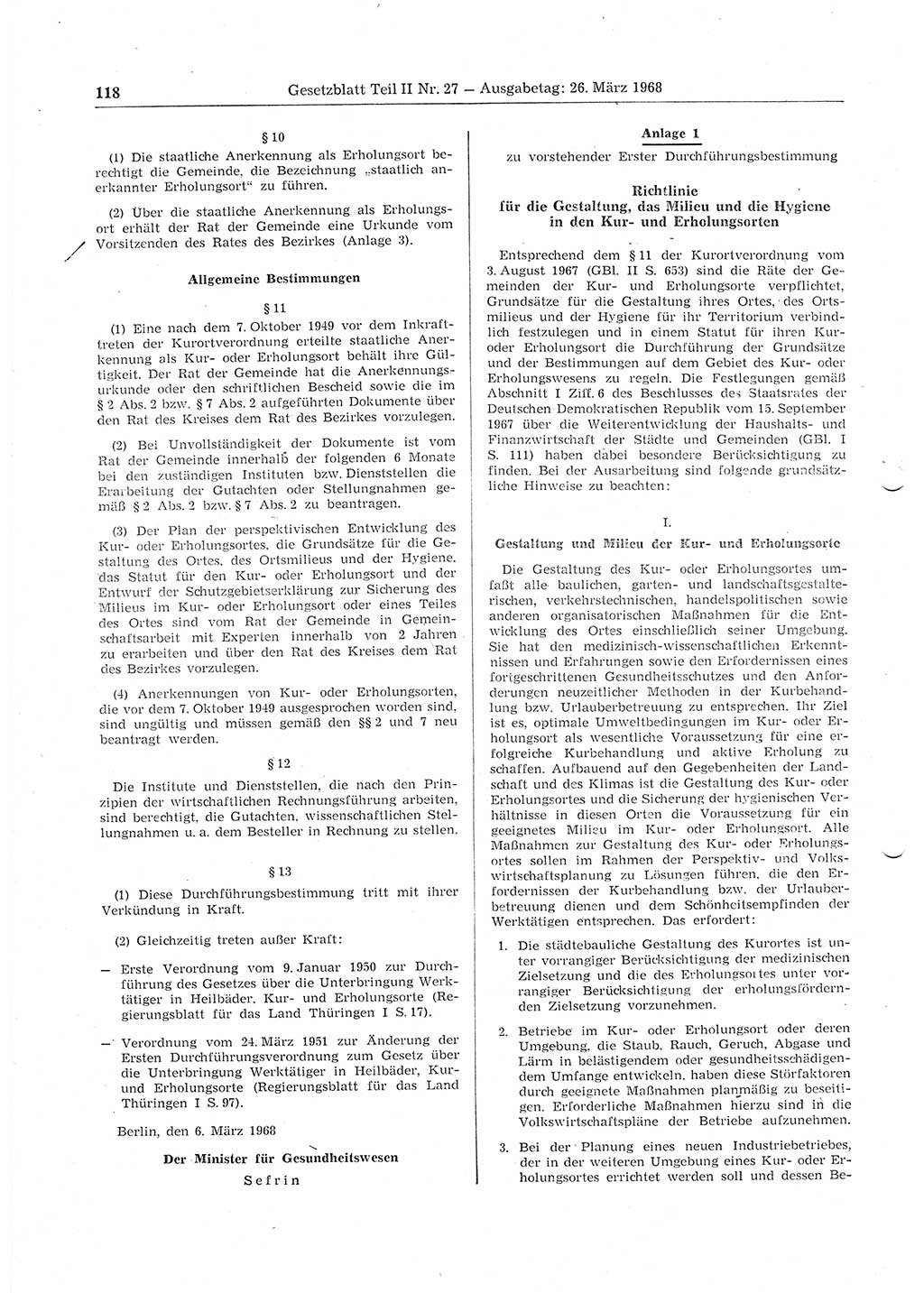 Gesetzblatt (GBl.) der Deutschen Demokratischen Republik (DDR) Teil ⅠⅠ 1968, Seite 118 (GBl. DDR ⅠⅠ 1968, S. 118)