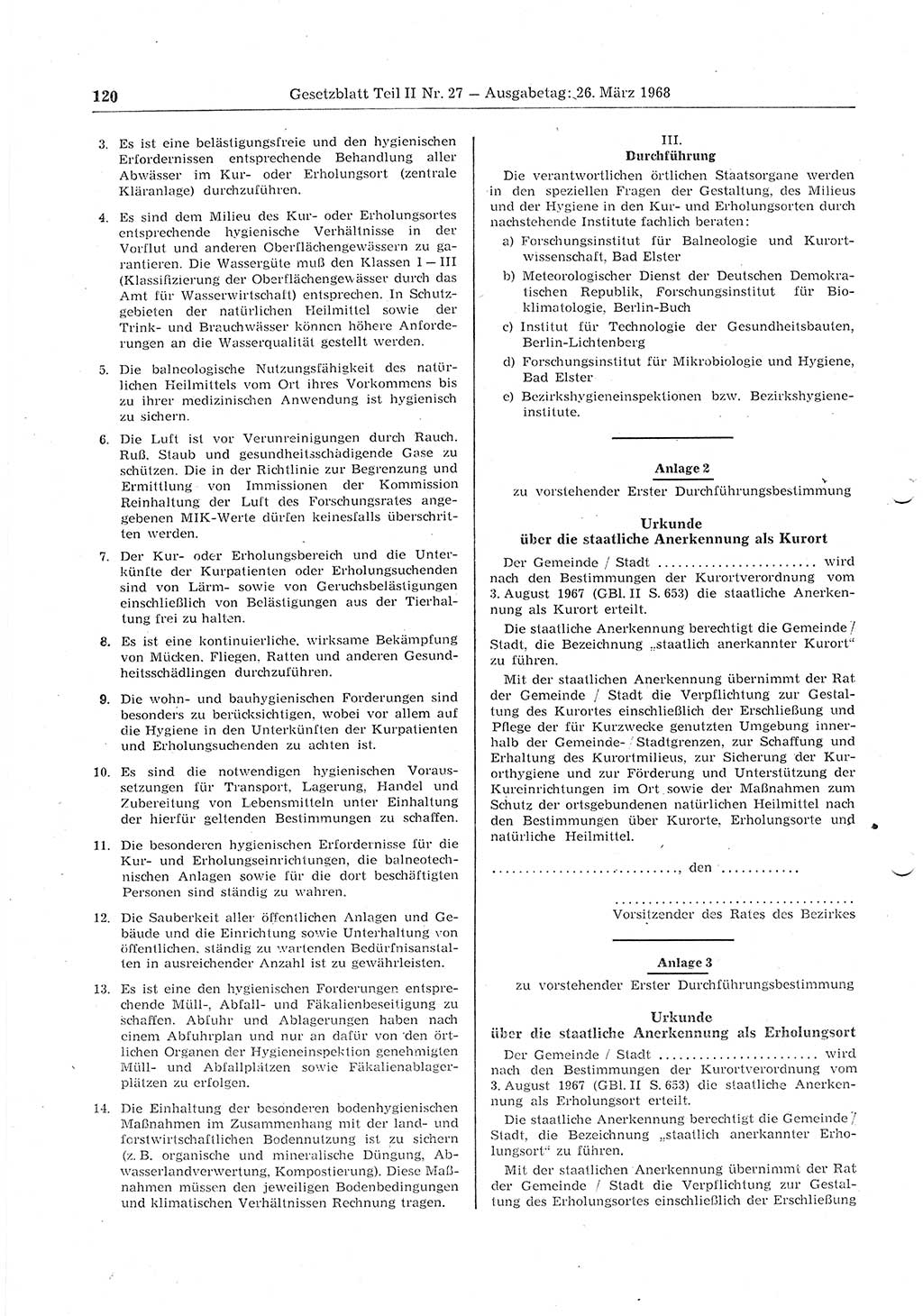 Gesetzblatt (GBl.) der Deutschen Demokratischen Republik (DDR) Teil ⅠⅠ 1968, Seite 120 (GBl. DDR ⅠⅠ 1968, S. 120)