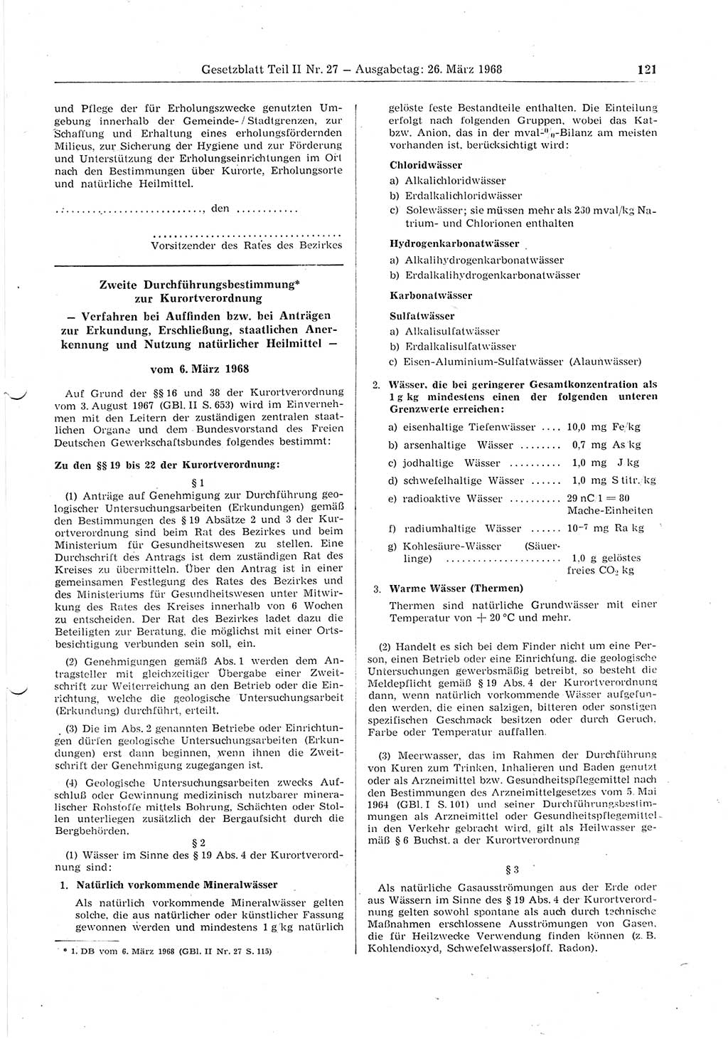 Gesetzblatt (GBl.) der Deutschen Demokratischen Republik (DDR) Teil ⅠⅠ 1968, Seite 121 (GBl. DDR ⅠⅠ 1968, S. 121)