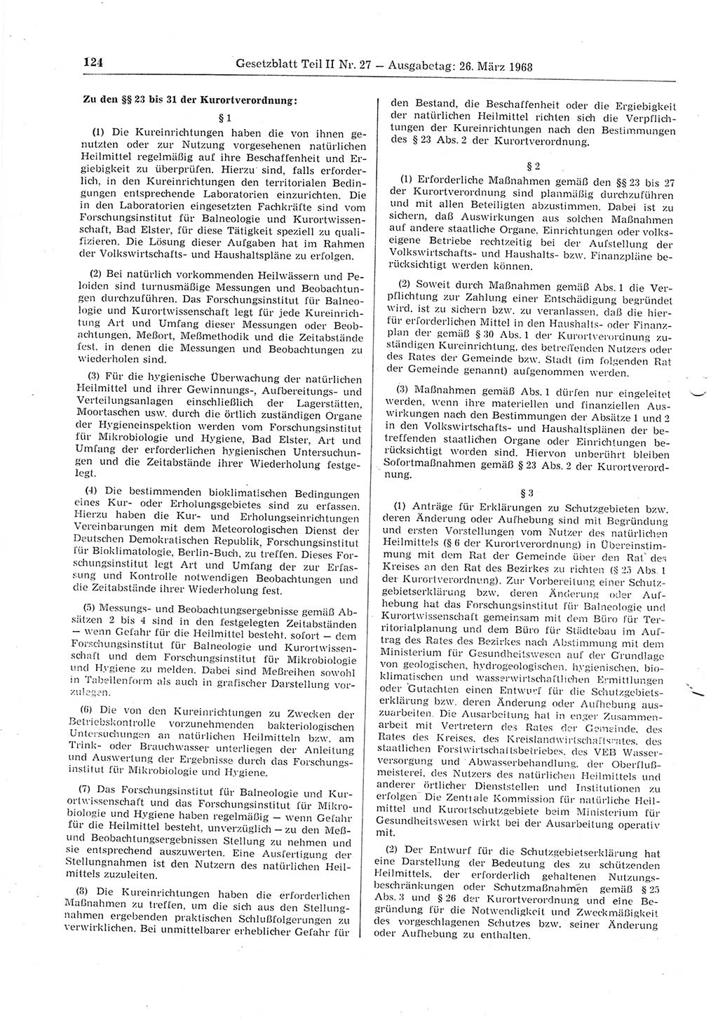 Gesetzblatt (GBl.) der Deutschen Demokratischen Republik (DDR) Teil ⅠⅠ 1968, Seite 124 (GBl. DDR ⅠⅠ 1968, S. 124)