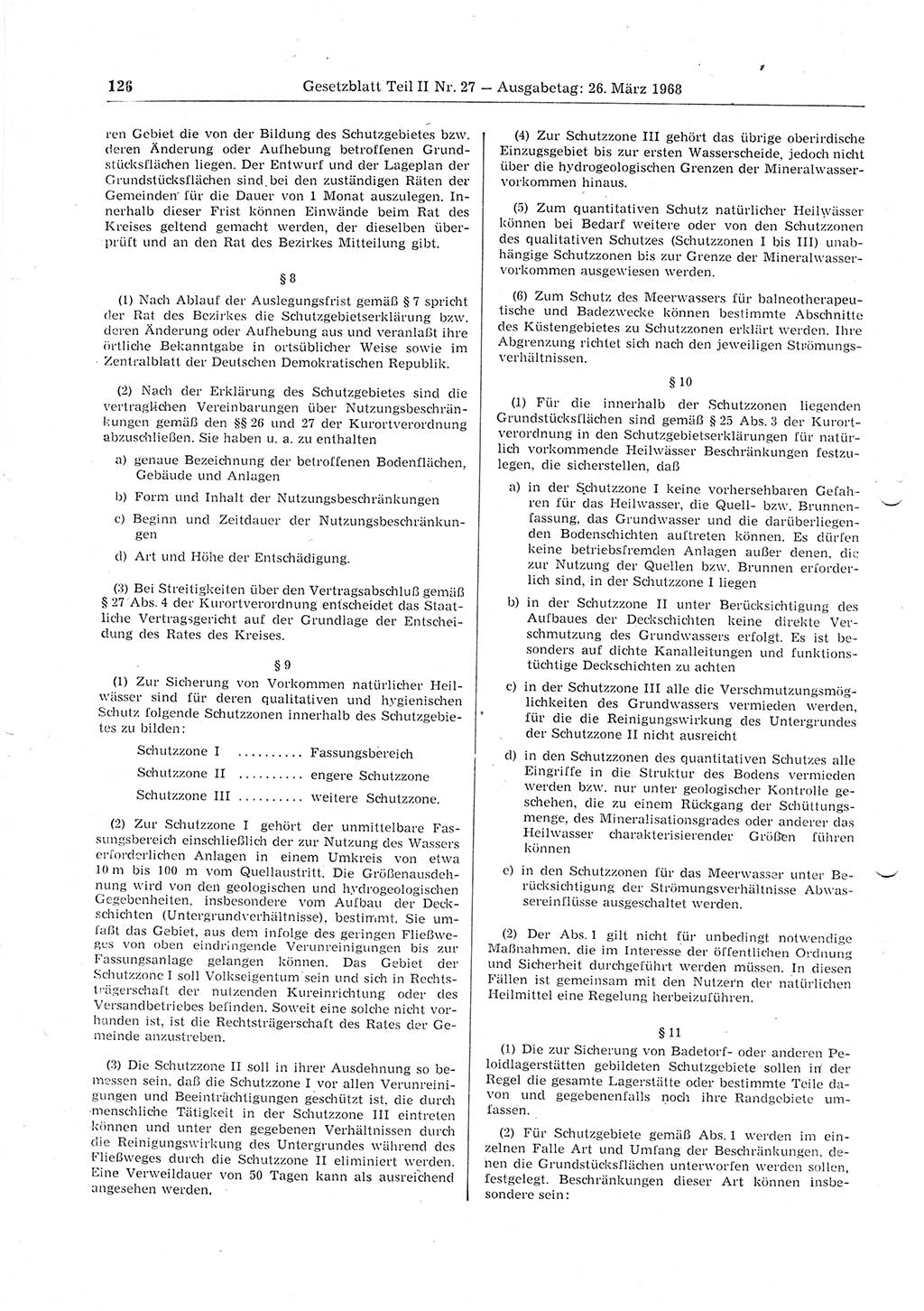 Gesetzblatt (GBl.) der Deutschen Demokratischen Republik (DDR) Teil ⅠⅠ 1968, Seite 126 (GBl. DDR ⅠⅠ 1968, S. 126)