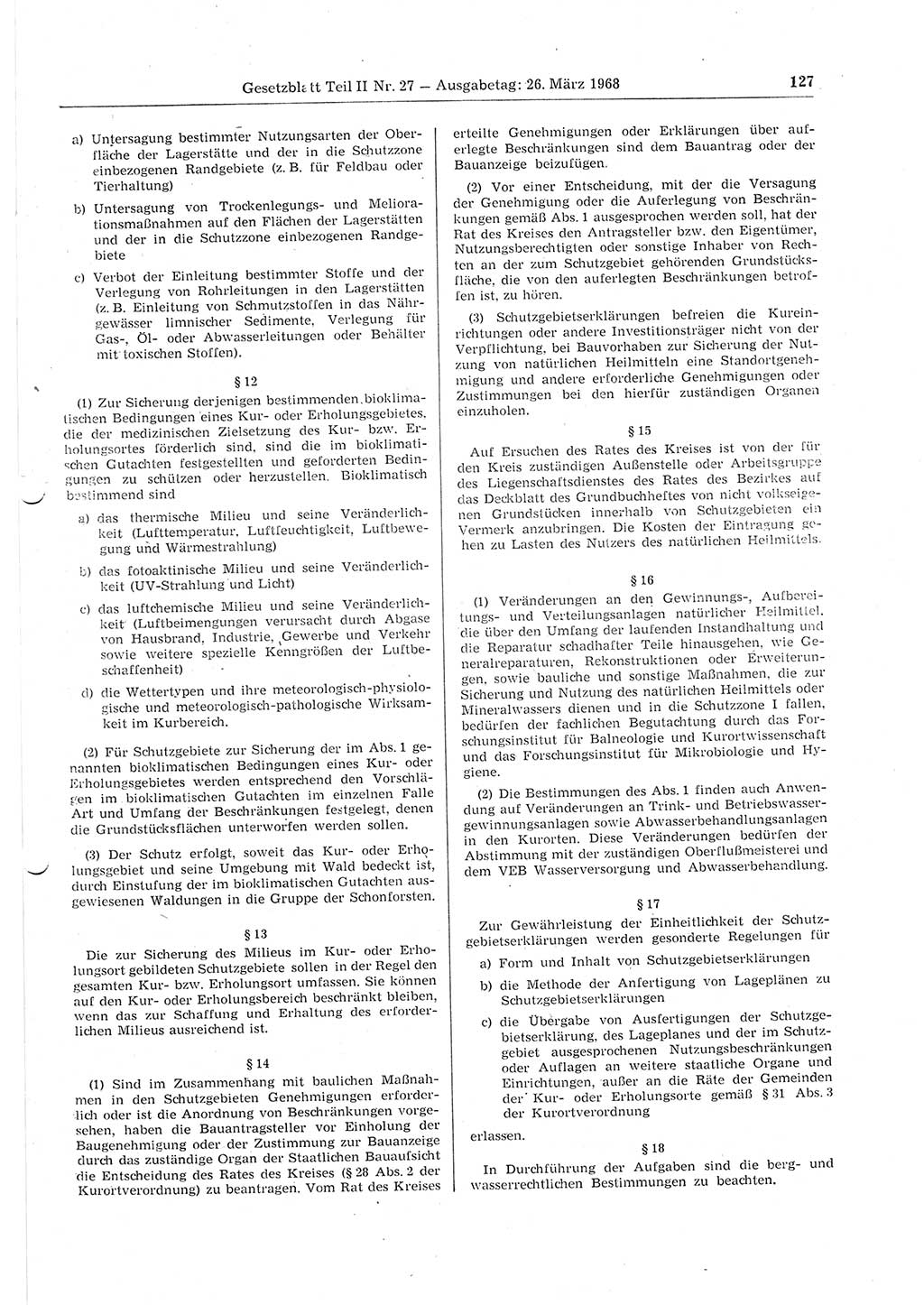 Gesetzblatt (GBl.) der Deutschen Demokratischen Republik (DDR) Teil ⅠⅠ 1968, Seite 127 (GBl. DDR ⅠⅠ 1968, S. 127)