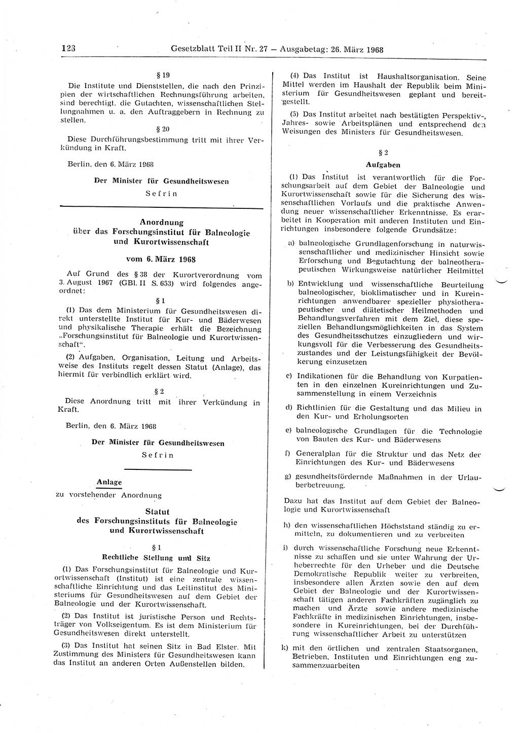 Gesetzblatt (GBl.) der Deutschen Demokratischen Republik (DDR) Teil ⅠⅠ 1968, Seite 128 (GBl. DDR ⅠⅠ 1968, S. 128)