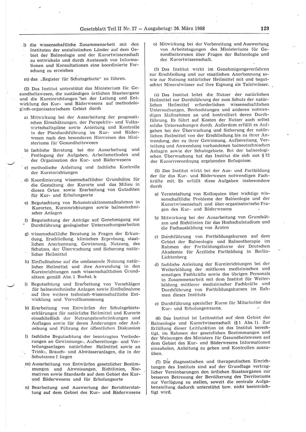 Gesetzblatt (GBl.) der Deutschen Demokratischen Republik (DDR) Teil ⅠⅠ 1968, Seite 129 (GBl. DDR ⅠⅠ 1968, S. 129)