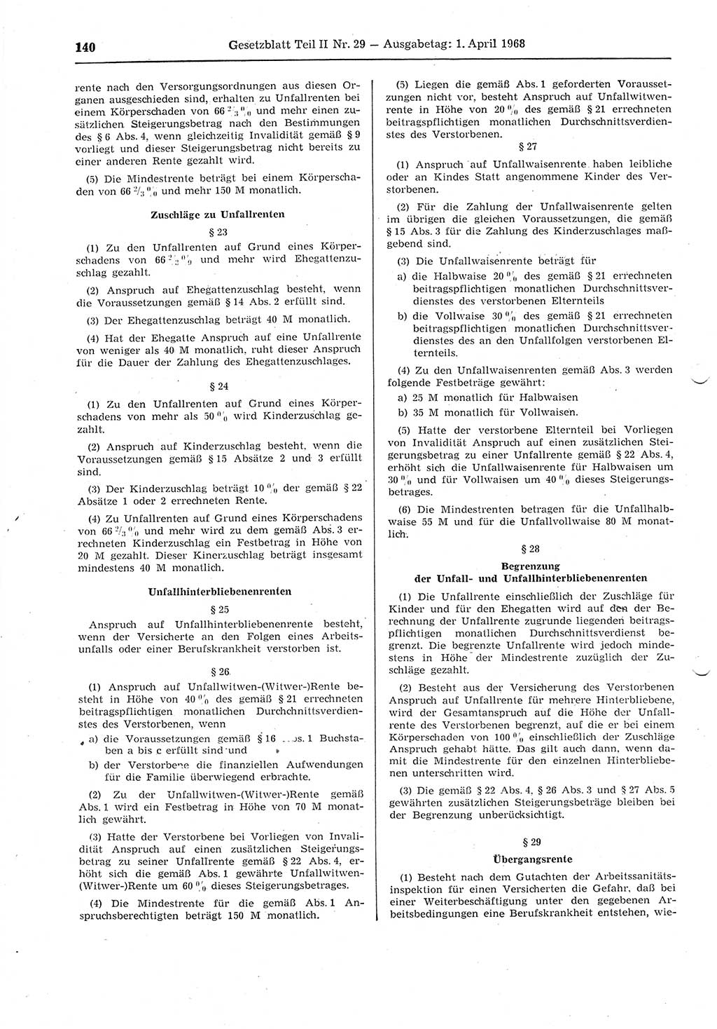 Gesetzblatt (GBl.) der Deutschen Demokratischen Republik (DDR) Teil ⅠⅠ 1968, Seite 140 (GBl. DDR ⅠⅠ 1968, S. 140)