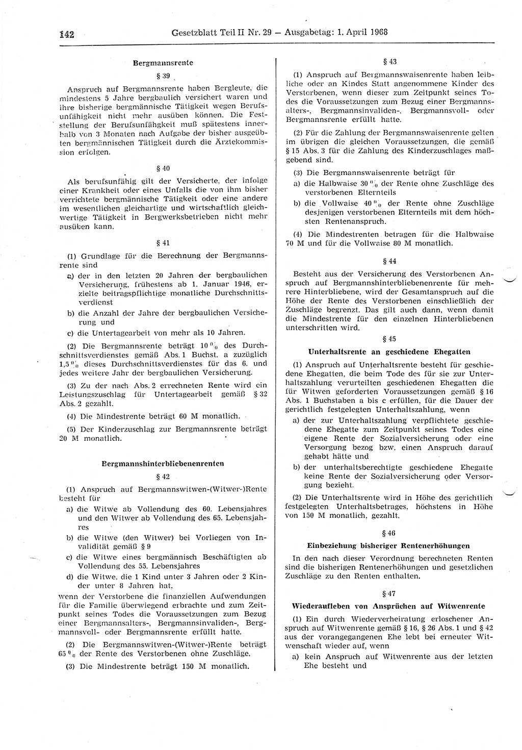 Gesetzblatt (GBl.) der Deutschen Demokratischen Republik (DDR) Teil ⅠⅠ 1968, Seite 142 (GBl. DDR ⅠⅠ 1968, S. 142)