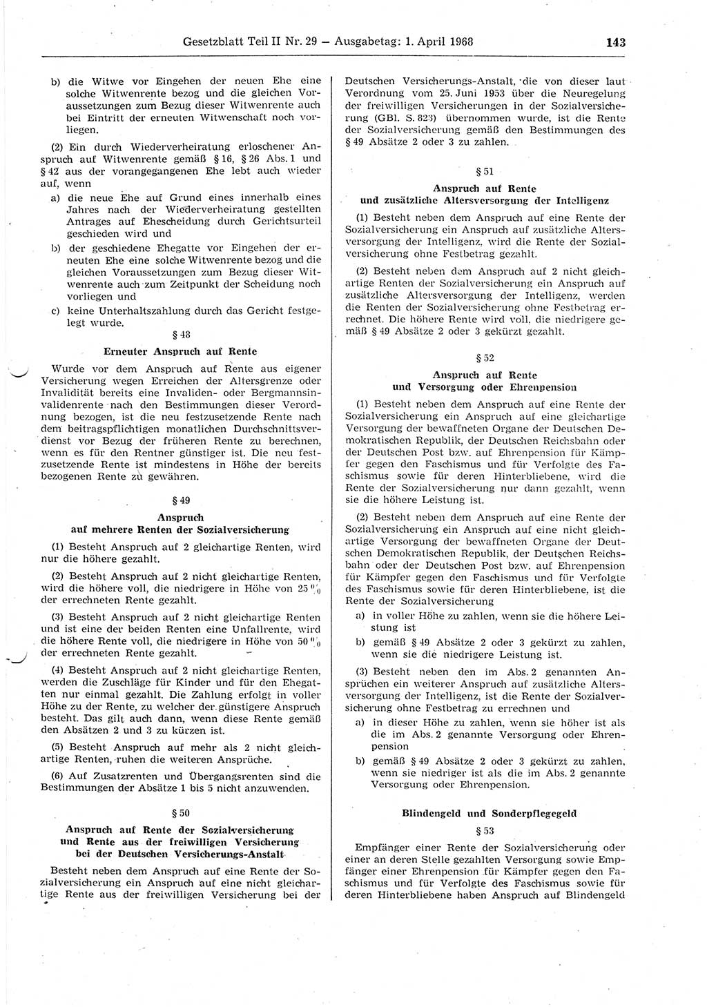 Gesetzblatt (GBl.) der Deutschen Demokratischen Republik (DDR) Teil ⅠⅠ 1968, Seite 143 (GBl. DDR ⅠⅠ 1968, S. 143)