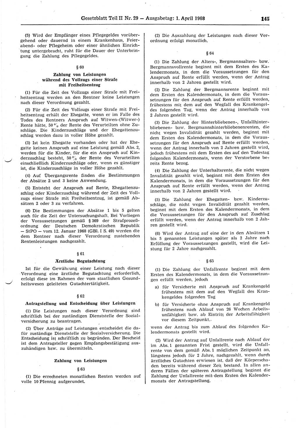 Gesetzblatt (GBl.) der Deutschen Demokratischen Republik (DDR) Teil ⅠⅠ 1968, Seite 145 (GBl. DDR ⅠⅠ 1968, S. 145)