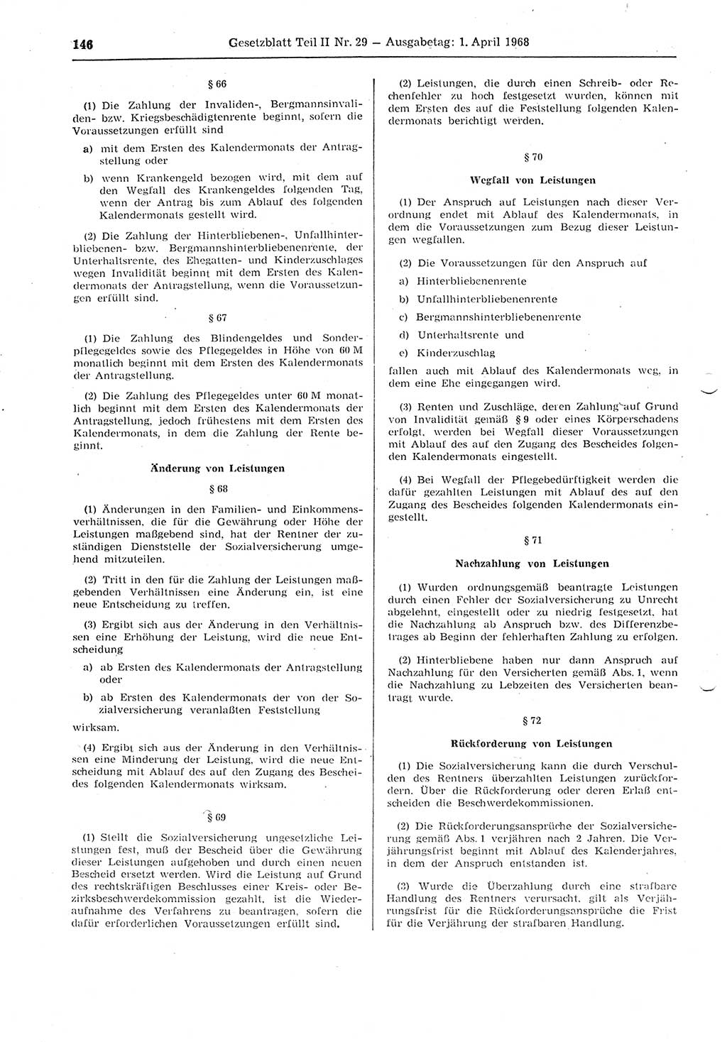 Gesetzblatt (GBl.) der Deutschen Demokratischen Republik (DDR) Teil ⅠⅠ 1968, Seite 146 (GBl. DDR ⅠⅠ 1968, S. 146)
