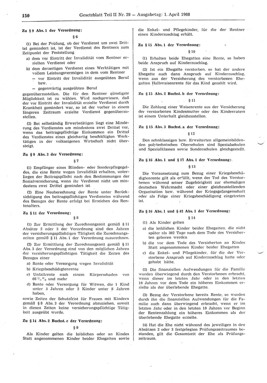Gesetzblatt (GBl.) der Deutschen Demokratischen Republik (DDR) Teil ⅠⅠ 1968, Seite 150 (GBl. DDR ⅠⅠ 1968, S. 150)